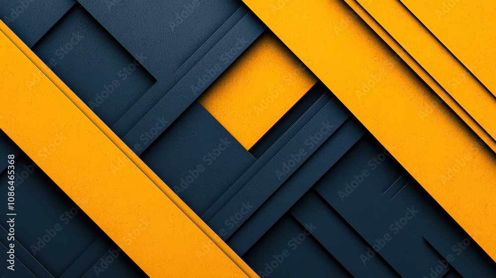 Abstract Geometric Design Yellow Navy Blue Stripes 3D Render Abstract Geometric Design Yellow Navy Blue Stripes 3D Render