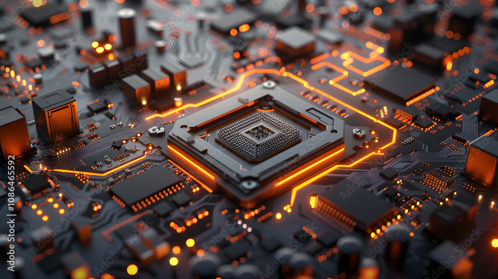 3d illustration Technology Smart motherboard chip creative map 3d illustration Technology Smart motherboard chip creative map