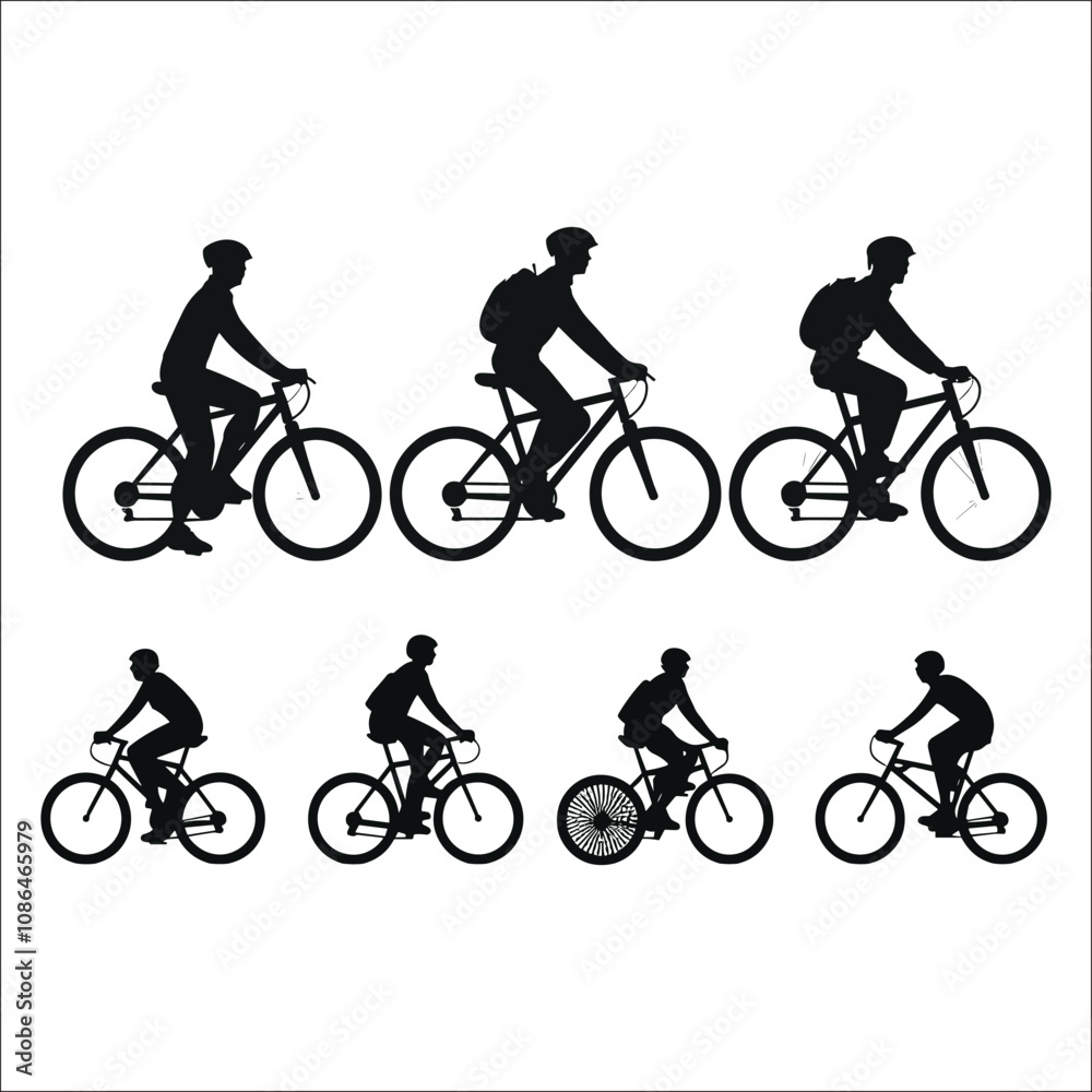 Obraz premium cycling man silhouette icon set, cycle silhouette free, bicycle silhouette vector, bicycle man silhouette 