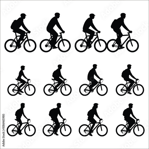 cycling man silhouette icon set, cycle silhouette free, bicycle silhouette vector, bicycle man silhouette	