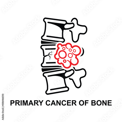 Bone cancer icon. Primary cancer of bone isolated on background vector illustration.