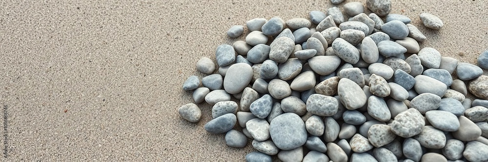 A cluster of weathered sea pebbles scattered on the beach shoreline, beach scene, ocean waves, tidal zones A cluster of weathered sea pebbles scattered on the beach shoreline, beach scene, ocean waves, tidal zones