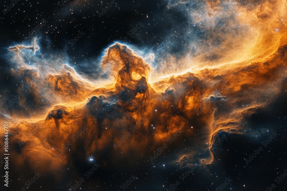 Fototapeta premium A fiery nebula with swirling gas and dust.