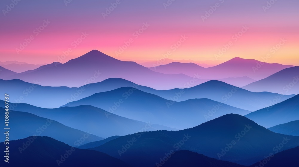 Fototapeta premium Serene Sunrise Majestic Mountain Range Panorama Colorful Landscape
