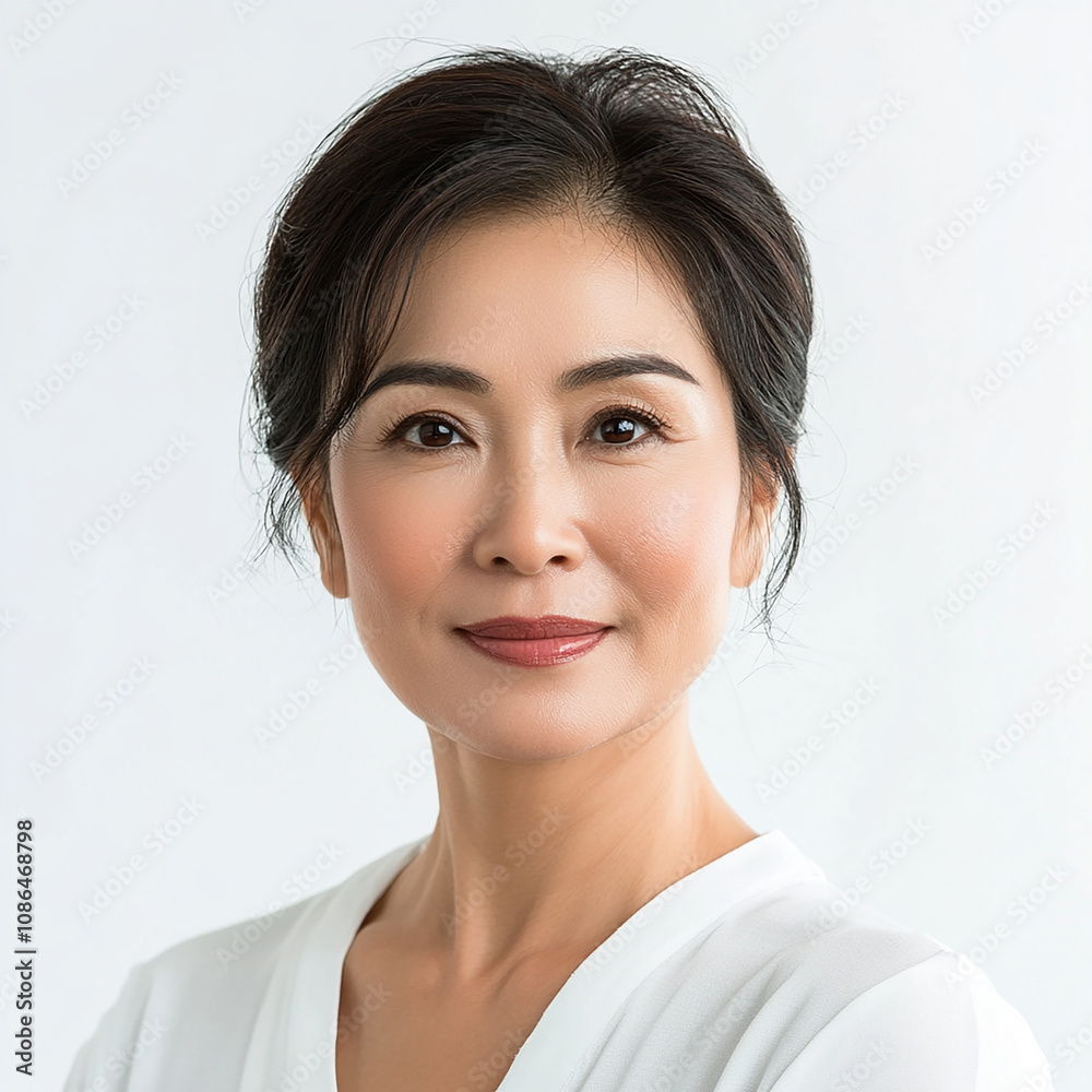 40-45 year old Beauty Japanese Asian women spa skin healthy on 100% isolate white background. 40-45 year old Beauty Japanese Asian women spa skin healthy on 100% isolate white background.
