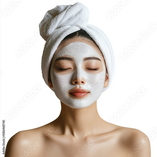 40-45 year old Beauty Japanese Asian women spa skin healthy on 100% isolate white background.