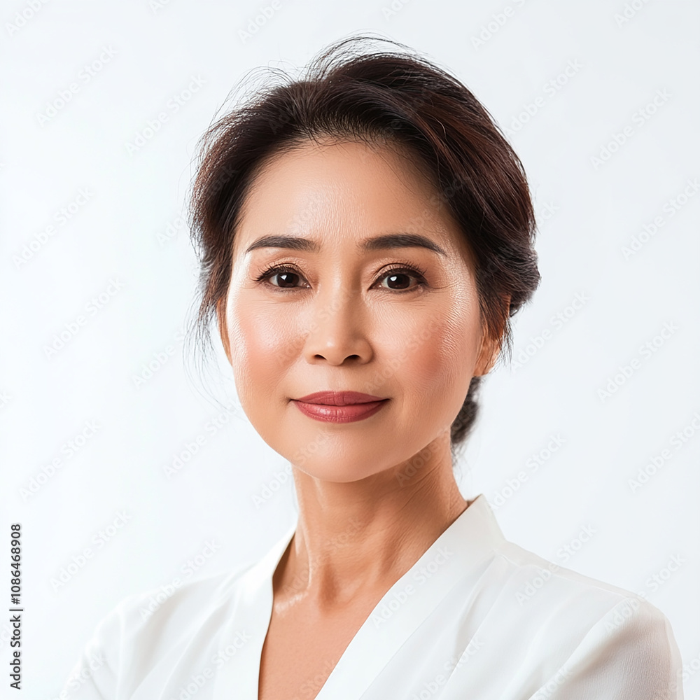 40-45 year old Beauty Japanese Asian women spa skin healthy on 100% isolate white background. 40-45 year old Beauty Japanese Asian women spa skin healthy on 100% isolate white background.