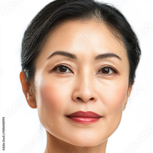 40-45 year old Beauty Japanese Asian women spa skin healthy on 100% isolate white background.