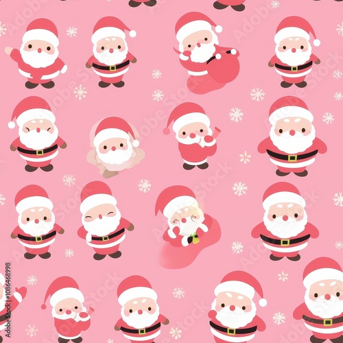 Cute Santa Pattern on Pink Background