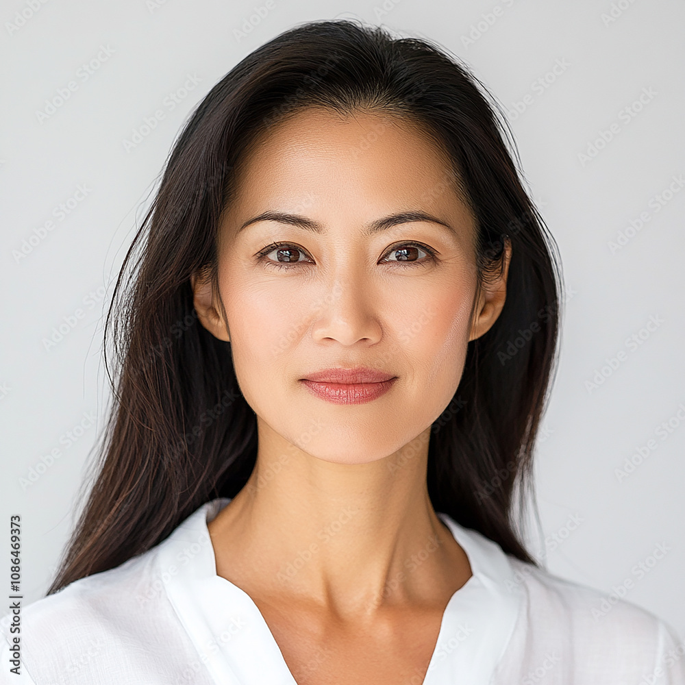 40-45 year old Beauty Japanese Asian women spa skin healthy on 100% isolate white background. 40-45 year old Beauty Japanese Asian women spa skin healthy on 100% isolate white background.