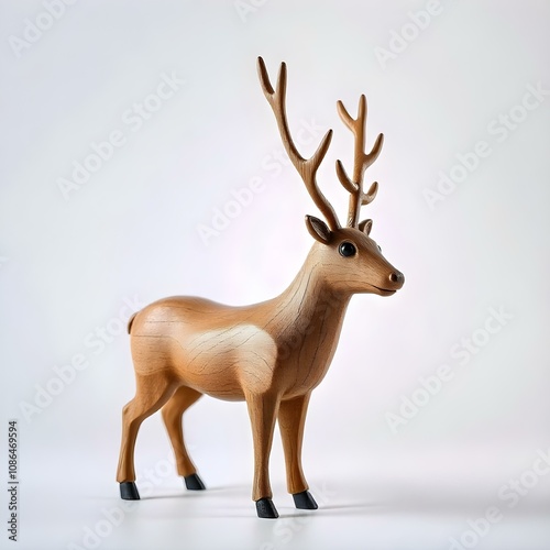 reindeer, figurine, wooden, decoration, Christmas, holiday, festive, isolated, background, white, seasonal, rustic, handcrafted, natural, decor, ornament, minimalist, sculpture, winter, deer photo