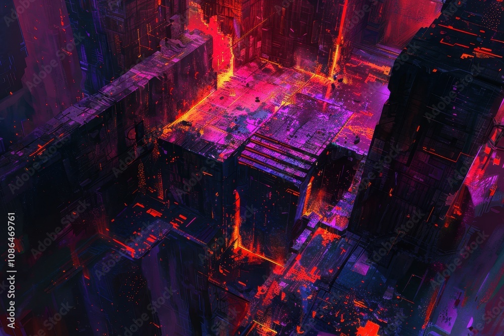 Futuristic Cityscape with Crimson Glow Futuristic Cityscape with Crimson Glow