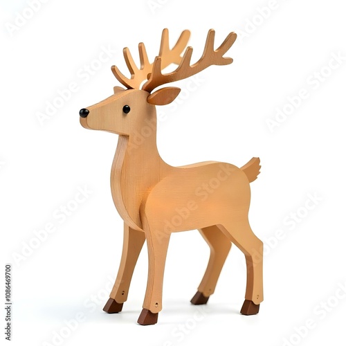 reindeer, figurine, wooden, decoration, Christmas, holiday, festive, isolated, background, white, seasonal, rustic, handcrafted, natural, decor, ornament, minimalist, sculpture, winter, deer photo