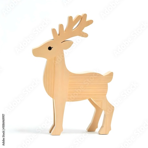 reindeer, figurine, wooden, decoration, Christmas, holiday, festive, isolated, background, white, seasonal, rustic, handcrafted, natural, decor, ornament, minimalist, sculpture, winter, deer photo