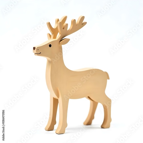 reindeer, figurine, wooden, decoration, Christmas, holiday, festive, isolated, background, white, seasonal, rustic, handcrafted, natural, decor, ornament, minimalist, sculpture, winter, deer photo