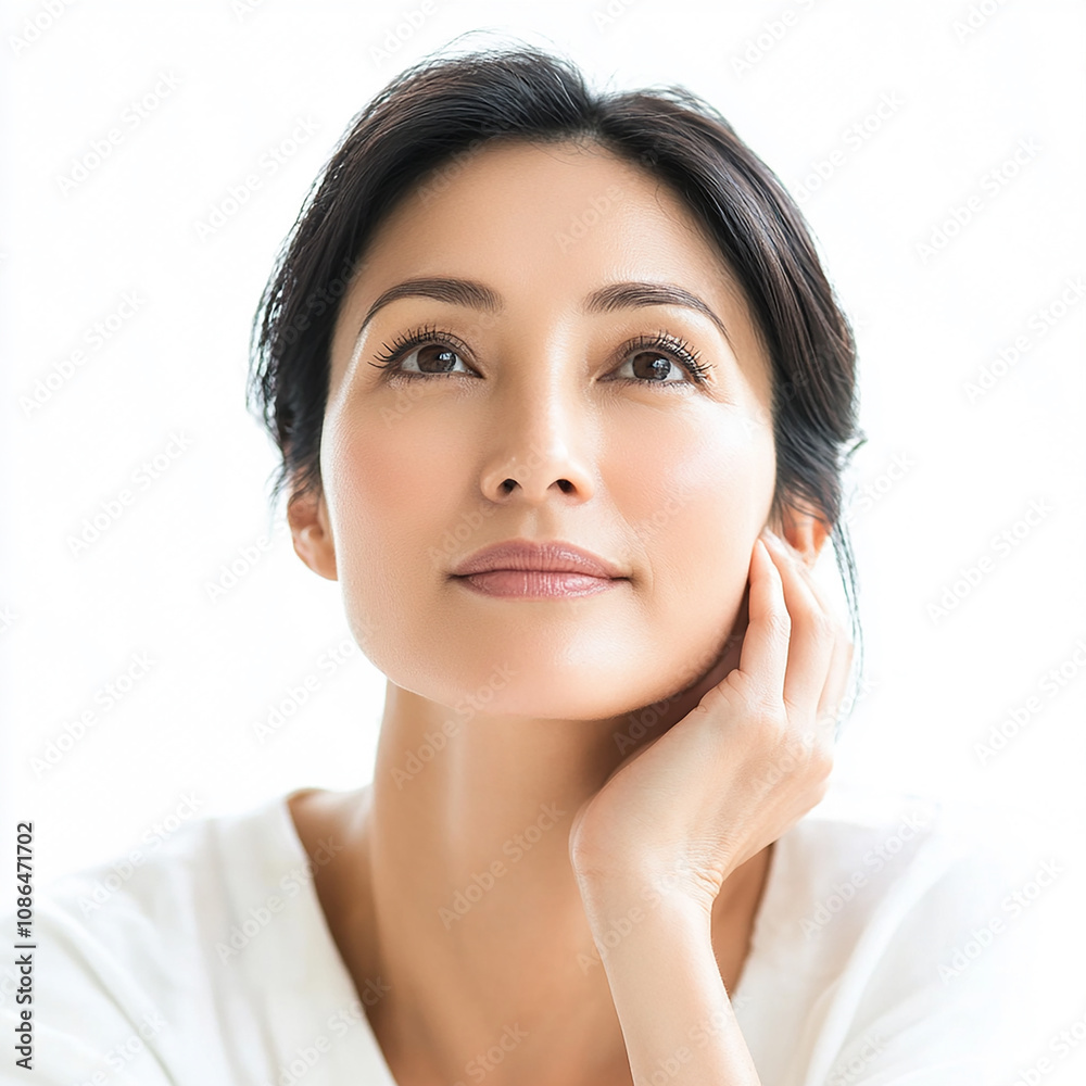 40-45 year old Beauty Japanese Asian women spa skin healthy on 100% isolate white background. 40-45 year old Beauty Japanese Asian women spa skin healthy on 100% isolate white background.