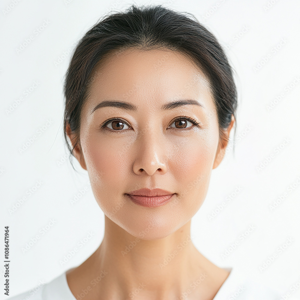 40-45 year old Beauty Japanese Asian women spa skin healthy on 100% isolate white background. 40-45 year old Beauty Japanese Asian women spa skin healthy on 100% isolate white background.