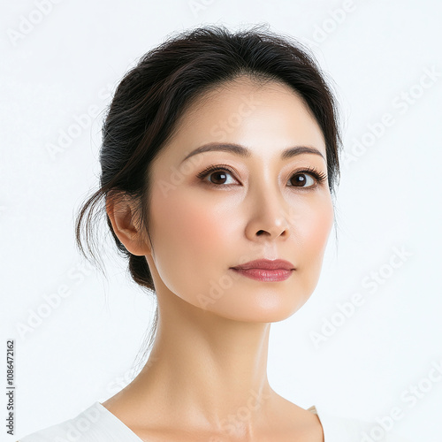 40-45 year old Beauty Japanese Asian women spa skin healthy on 100% isolate white background.