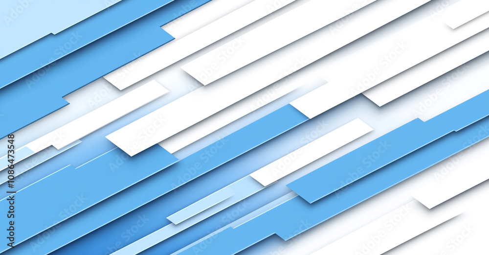Fototapeta premium Abstract background with light blue and white geometric shapes creating depth and movement