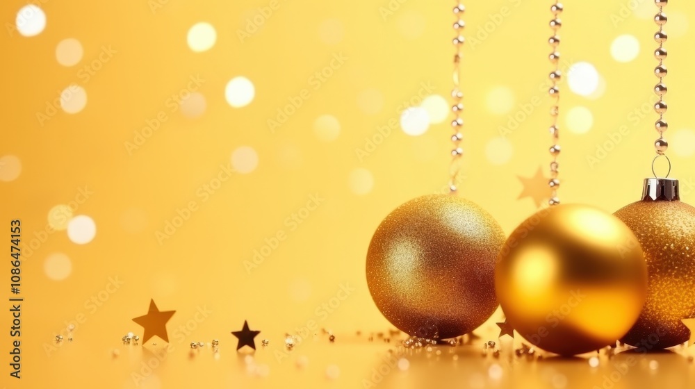 Elegant Gold Christmas Decorations on Warm Background Elegant Gold Christmas Decorations on Warm Background