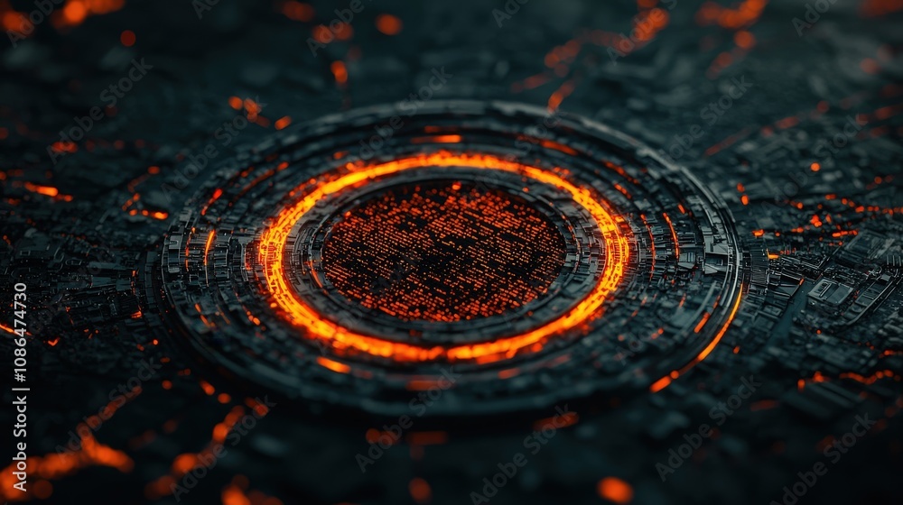 Futuristic Digital Marketing Concept Glowing Data Sphere Keyword Metrics