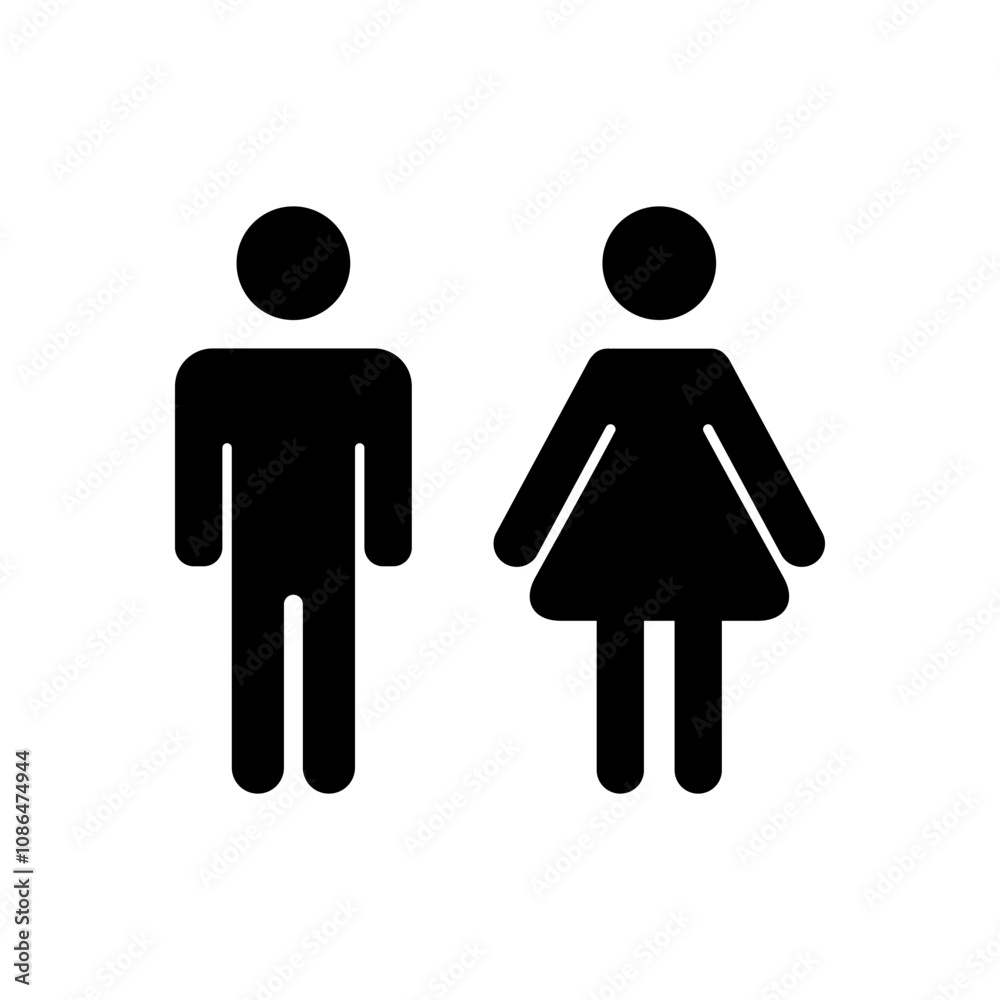 Vector icon of male and female, male and female toilet symbols flat design Vector icon of male and female, male and female toilet symbols flat design
