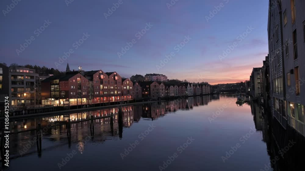 Nidelva in Trondheim during sunset In November Nidelva in Trondheim during sunset In November