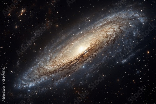 A spiral galaxy with a bright core and swirling arms against a backdrop of stars.