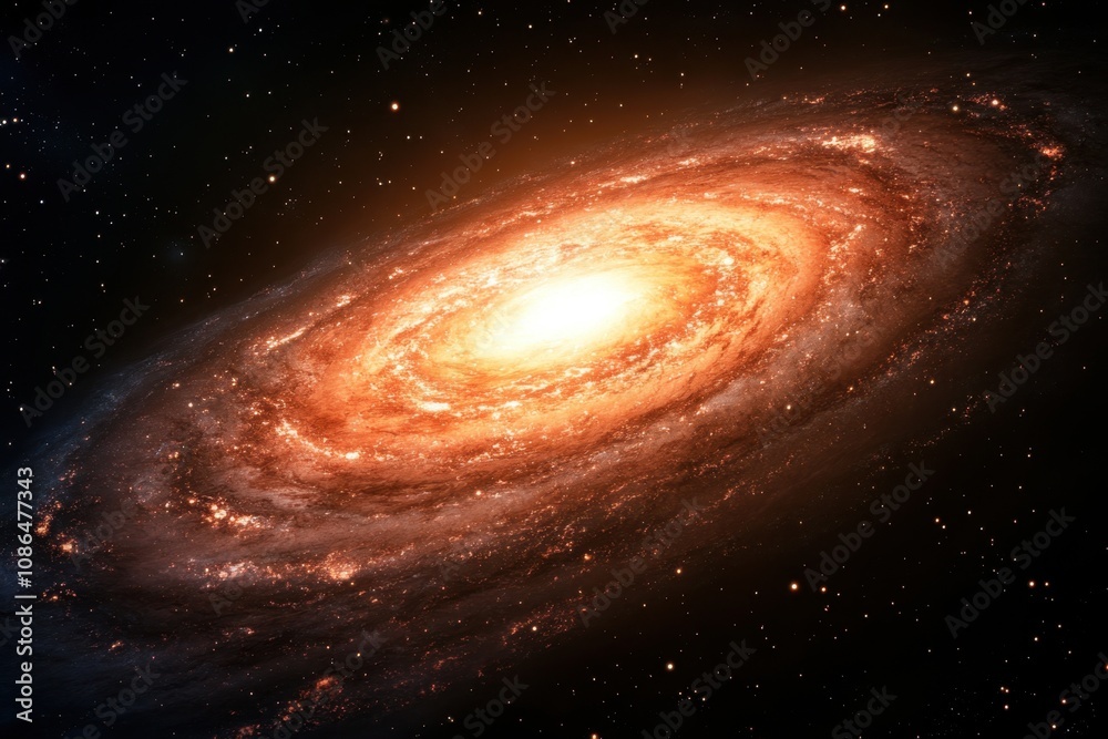 A spiral galaxy with a bright core surrounded by swirling arms of stars and gas.