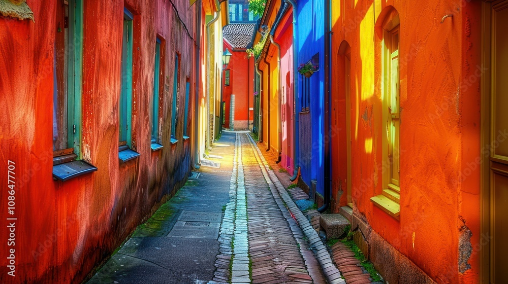 Fototapeta premium Traditional colorful street in Swedish town Ystad.