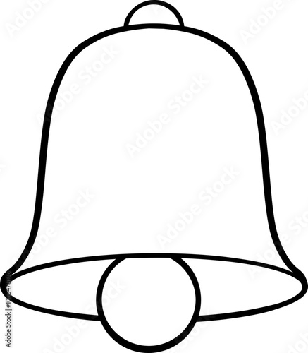 Bell with clapper in the middle showing inner mouth hand drawn black outline on white fill coloring book illustration