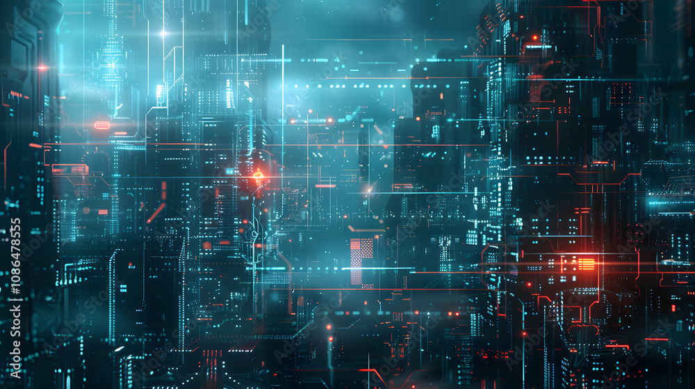 abstract futuristic background; digital building in a matrix style; technological city combined with electronic board abstract futuristic background; digital building in a matrix style; technological city combined with electronic board