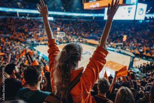 Supportive Fans Cheering and Waving Banners at Basketball Game