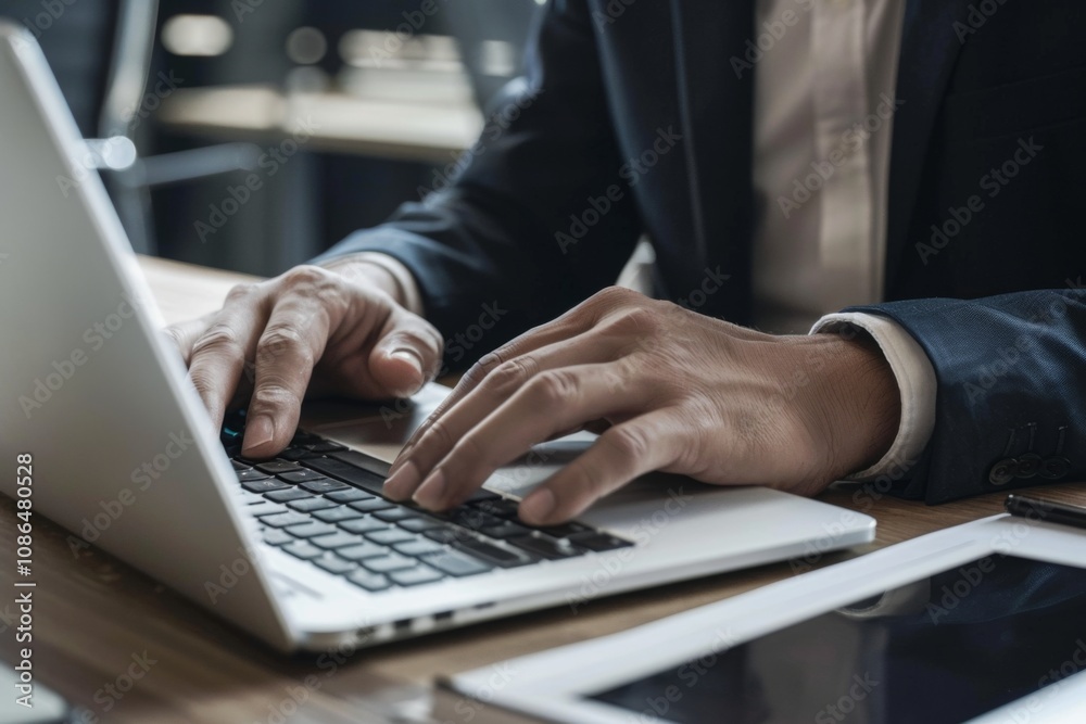 Businessman in Black Suit Working on New Project Businessman in Black Suit Working on New Project