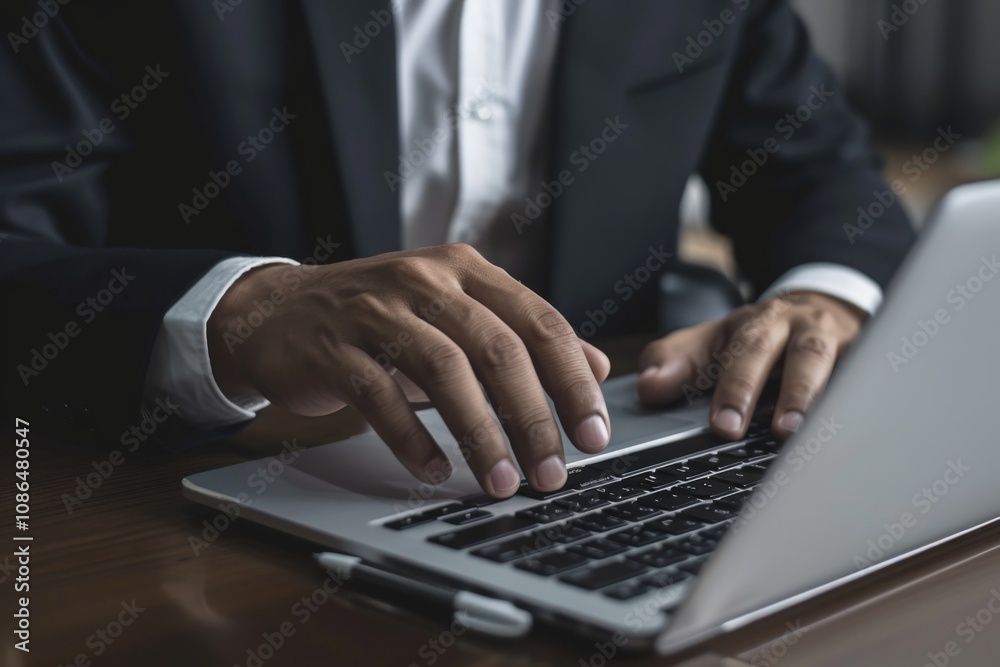 Business Man Surfing the Internet on Laptop at Office Business Man Surfing the Internet on Laptop at Office