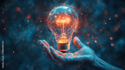 Innovation Concept: Hand Holding Drawing Virtual Lightbulb with Brain