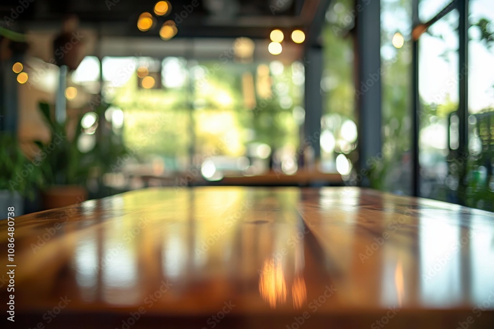 Close-up wooden table foreground blurred background restaurant cafe Abstract blur interior coffee Close-up wooden table foreground blurred background restaurant cafe Abstract blur interior coffee