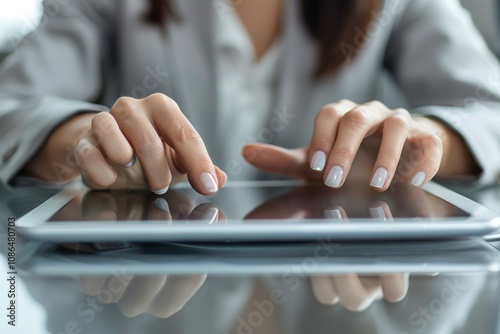 Close-Up View of a Business Woman Using a Tablet for Information Search