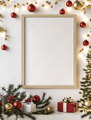 Elegant Mockup with Festive Decorations and Blank Frame