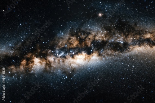 A stunning view of the Milky Way galaxy, a band of stars and gas stretching across the night sky.