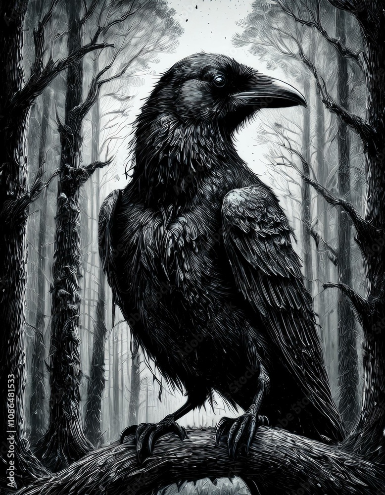Fototapeta premium raven on a branch