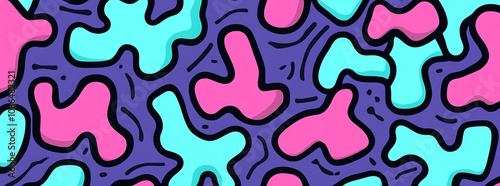 Colorful abstract shapes create vibrant and playful pattern