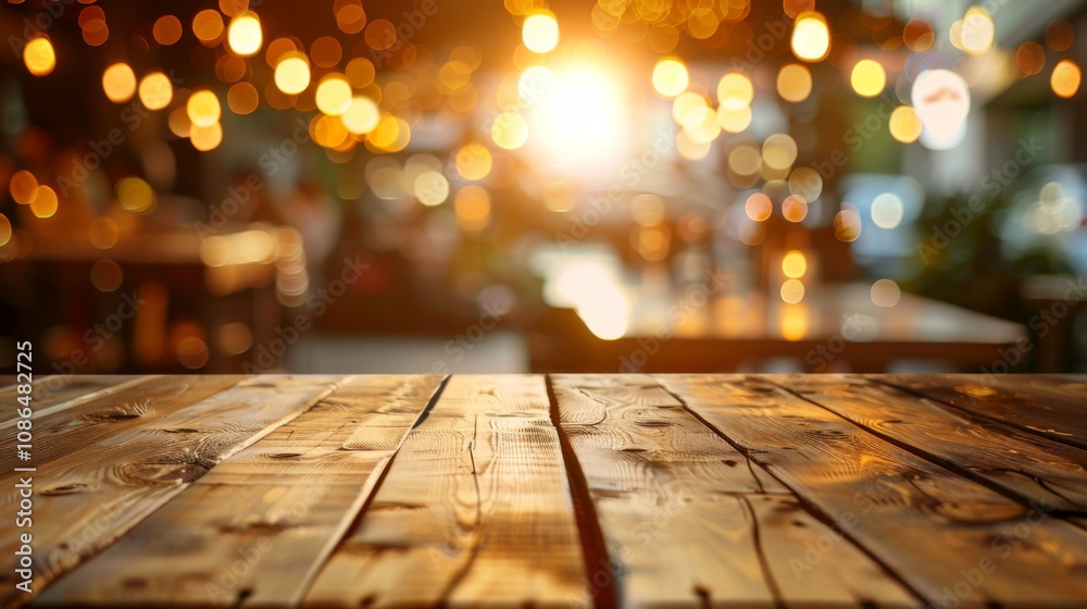 Minimalistic Wood Table in a Blurred Cafe Environment Minimalistic Wood Table in a Blurred Cafe Environment