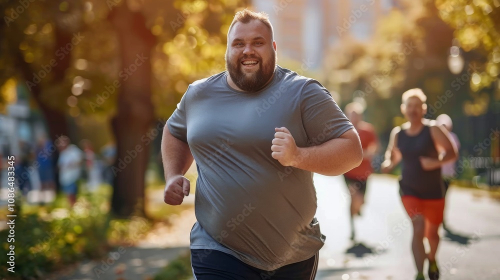 Fototapeta premium Overweight Participant Shows Determination in Community Charity Run