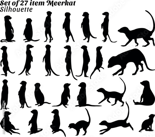 Set of 27 item meerkat animals silhouette vector illustration