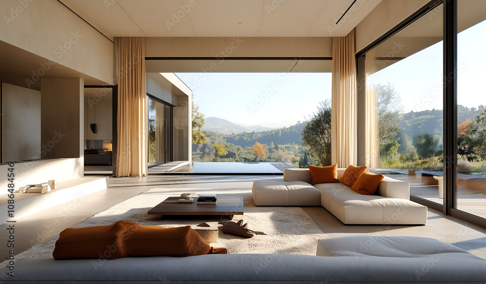 Modern sofa with armrests in the living room of an elegant villa Modern sofa with armrests in the living room of an elegant villa