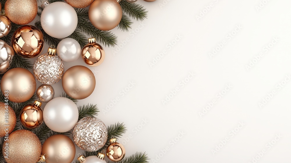 Elegant Christmas Ornament Background Rose Gold Ivory and Silver Holiday Decor