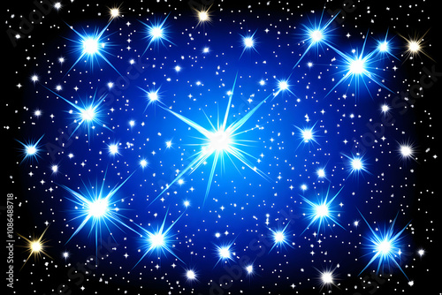 Vibrant blue starry night sky background image, perfect for festive designs or cosmic themes. Ideal for website banners, greeting cards and digital art.