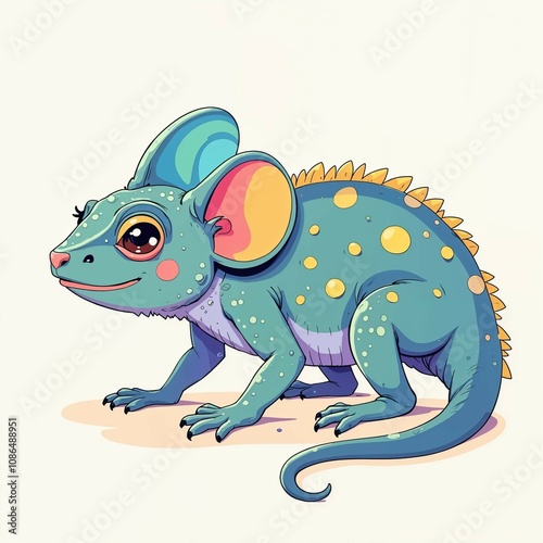 Whimsical Chameleon with Curly Tail and Big Eyes