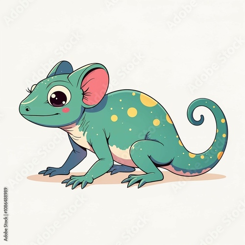 Cute Chameleon with Spikes and Curved Tail